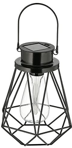 LED Solarlaterne Gitterdesign | Nostalgielampe 14x18x14cm Metall Kunststoff schwarz | Gartenleuchte Solarpanel Dekoleuchte