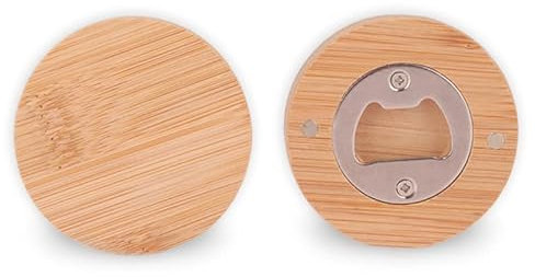 VIKY® 2 Stück Rund Flaschenöffner Holz, Edelstahl Bieröffner, Personalisierter Flaschenöffner mit Bambusholz, Tragbarer Flaschenöffner Lustig und Kreativer Bottle Opener, Perfektes Geschenke für Papa