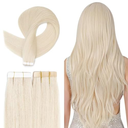 TESS Haarverlängerung Echthaar 40 cm, Blond Tape Klebeband Haarverlängerung 20 pcs Glatt Platinblond Remy Tape in Hair Extensions für Haarverdichtung (20pcs-30g)