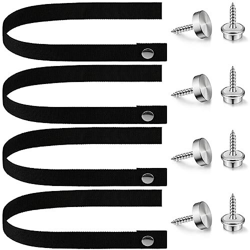 Windyun 4 Sets Boat Ladder Strap 18 Inch RV Door Straps RV Sliding Door Security Straps with Button Snap and Screw Stud for Camper Door Pontoon Boat Accessories