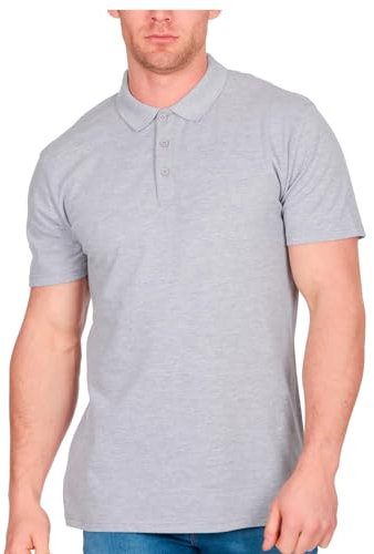 Mens Polo Shirt Short Sleeve Top Plain T Shirt Casual Work Golf Tee Pique Basic (Heather, 2XL)