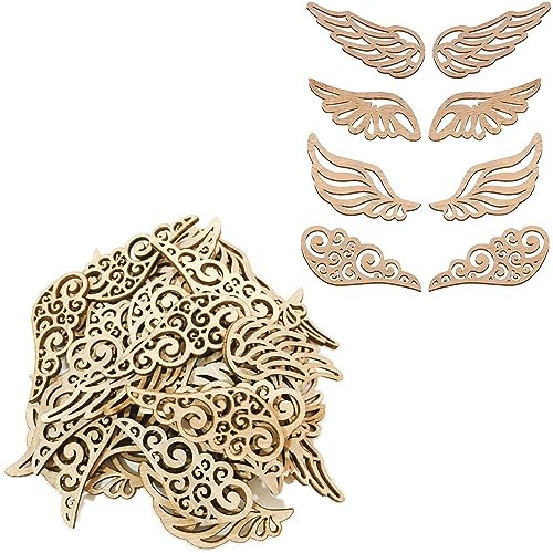 80 Stück Holzausschnitte Engelsflügel Basteln Set YUNYAN Angel Wing Holzscheiben Holz Scheiben Engelsflügel Engelsflügelverzierung für Kunsthandwerk DIY Dekoration Party Dekorationen
