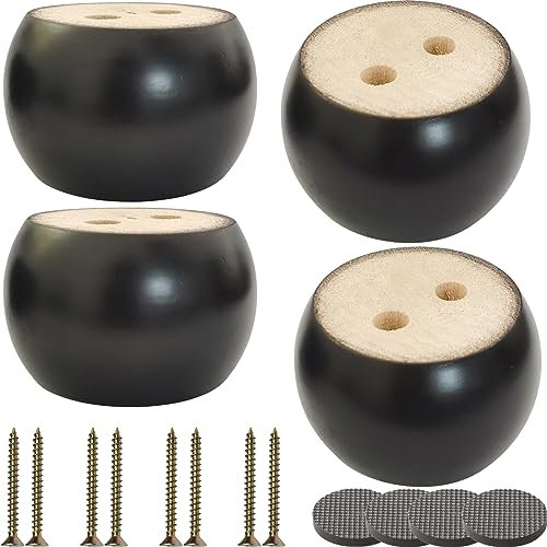 Btibpse 5,1 cm Holz Sofa Möbel Beine Runde Schwarz Dutt Füße 2 Zoll Hohe Beine Ersatz für Sofa/Couch/Ottoman/Loveseat/Schrank mit Schraube Set von 4 (Durchmesser 6,9 cm, Schwarz)