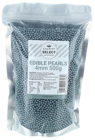 Culpitt Select Edible Pearls | Silver 4mm Beads, Cake Sprinkle Decorations For Cakes, Cupcakes, Cookies, Ice Cream, and Desserts | 500g