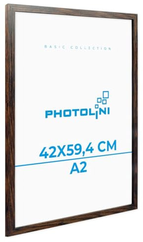PHOTOLINI Bilderrahmen A2 Holz MDF Eiche dunkel, Picture Frame Rahmen 42x59,4 mit bruchsicherem Acrylglas, DIN A2 Bilderrahmen 42x60 zum Aufhängen, mit Zubehör - A 2 Frames für Fotos & Poster