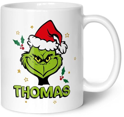 GRAVURZEILE Bedruckte Weihnachtstasse - Grinch MiMiMi - Personalisiert mit Name - Spülmaschinenfest & Mikrowelle geeignet - Tasse als Geschenk für Sie & Ihn zu Weihnachten - Weiß