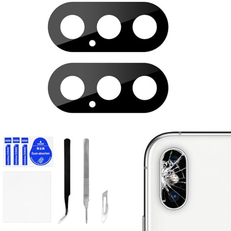 Risidamoy 2 Set per iPhone X OEM Fotocamera Posteriore Obiettivo di Vetro di Ricambio per iPhoneX 10 Obiettivo Fotocamera Posteriore Principale con Doppio Lato Adesivo Kit di Riparazione Fix Pinzette