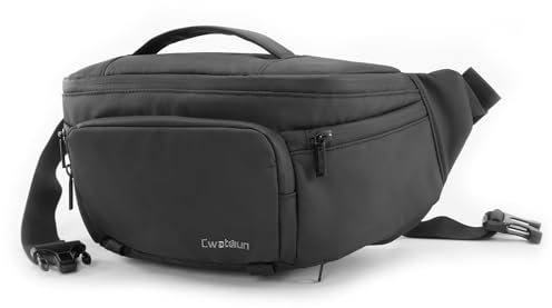 Cwatcun Waterproof Camera Bag Camera Waist Bag for Photographer, Compact Camera Case with Tripod Strap, DSLR Sling Camera Bag Compatible with Nikon Sony Lightweigth(Large,Black)