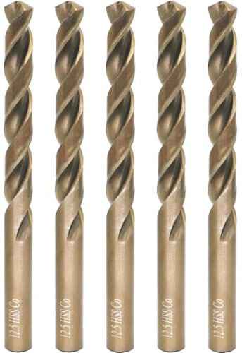 Juego de brocas de cobalto M35, 12,5 mm, 5 piezas, para metales duros como acero inoxidable, hierro fundido, excepcional resistencia al calor, métrico 5% cobalto M35 grado HSS-CO, diseño de vástago