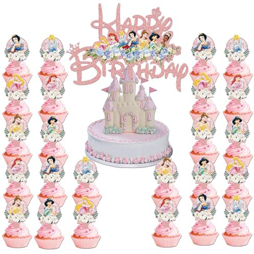 25 Pcs Princess Cake Toppers for Girls, Princess Cake Decorations Princess Cupcake Toppers, Princess Birthday Party Decorations Supplies