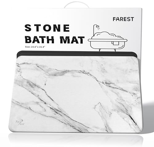 Farest Stein-Badematte, Kieselgur-Duschmatte, schnell trocknende Stein-Badematte, saugfähig, rutschfest, Kieselgur-Matten für Badewanne, weißer Marmor