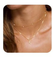 TINGN Halskette Damen Layered Kette Mit L Buchstaben, Zierlich 14K Gold Plattierte Kette für Frauen Buchstaben Kette Gold Geschichtetes Halsketten für Frauen Mädchen Schmuck Geschenke