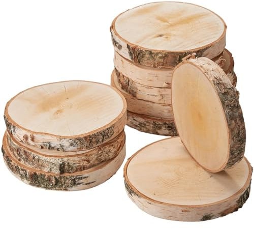 Große Holzscheiben zum Basteln oder Dekorieren - 10 Stück naturbelassene Baumscheiben ca. 20 cm (18 - 22 cm) Durchmesser aus Birkenholz - runde Holz Birkenscheiben als Holzdeko Holzplatten