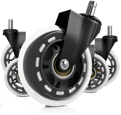 Buena Goods Office Chair Wheels Replacement - 3'' Clear Rubber Caster Wheels for Replacement Office Chair - Smooth Rolling on Carpet and Hardwood Floors - Universal Fit - Set of 5