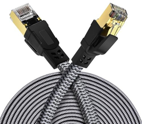 AXFEE Cat 8 Câble Ethernet Réseau, 5M 40Gbps 2000MHz RJ45 Super Débit Double Blindage Nylon Tressé Câble Réseau LAN Gigabit, Compatible avec PC, PS5, Xbox, Modem, Routeur, Commutateur