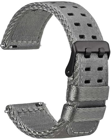 WOCCI 20mm Nylon Uhrenarmband für Herren, Seidiges Nylon mit Doppellöchern, Schwarze Schnalle (Grau)