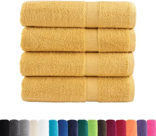 vidaXL Toallas de Ducha 4 uds 100% algodón Amarillo 70x140 cm 600 gsm, Toalla de baño, Toalla, Juego de Toallas de baño, Toallas de baño