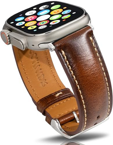 Bracelets en cuir compatibles avec Apple Watch 38 mm, 40 mm, 41 mm, 42 mm, 44 mm, 45 mm, 49 mm, pour hommes et femmes Ultra Series 9 8 7 6 5 4 3 2 1, 49mm Ultra1 Ultra2, Cuir, No Gemstone
