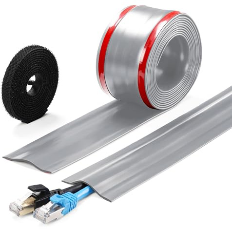 ZhiYo Boden-Kabelbrücke 2,5 m, Weiche PVC Kabelabdeckung für Teppich & Böden, Kabelverstecker und Schutz für Büro, Homeoffice & Gewerbe,Grau