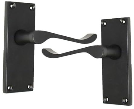 Epsom Door Handle Matt Black Scroll Door Handle Set - Victorian Style Internal and External Lever Door Handles with Backplate (Pair of Handles)