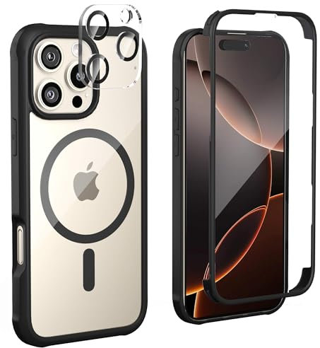 Leedia Handyhülle Kompatibel mit iPhone 16 Pro Magsafe Hülle 360 Grad Ganzkörper Eingebauter Panzerglas Displayschutz Schutzfolie Case Stoßfest Schutzhülle für iPhone 16 Pro 6.3 Schwarz