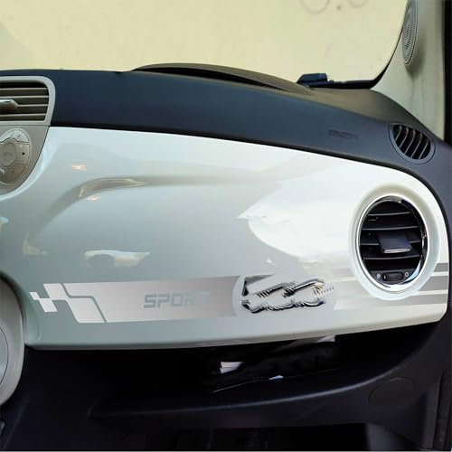 Pimastickerslab Kit Adesivi Stripes Strisce Adesive per Cruscotto compatibile con Fiat 500 Cinquecento Striscia Stickers Adesivo Auto Decal Tuning Sport 2439 (090 Argento)
