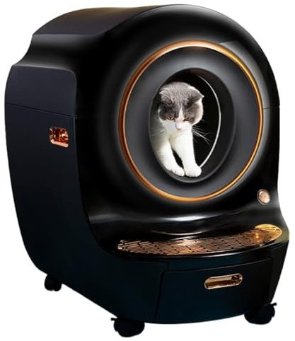 Bac à litière pour chat autonettoyant, contrôle par application, élimination des odeurs, toilettes robotisées intelligentes avec bac à sable fermé pour plusieurs chats, bac à litière automatique(Black
