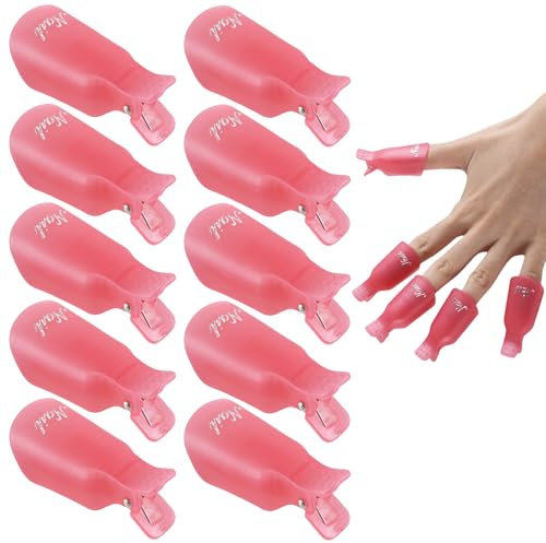 Nail Soak Off Clips - 10 Pcs, Remover for Gel & Acrylic Polish, UV Gel Removal (Pink)