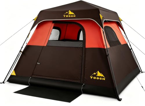 Toogh Campingzelt für 3/4 Personen/6 Personen, schnelles Kabinenzelt mit sofortigem Aufbau, wetterfestes Zelt, einfacher schneller Aufbau und Aufstellen in 60 Sekunden, mit Regenschutz-Rucksack für