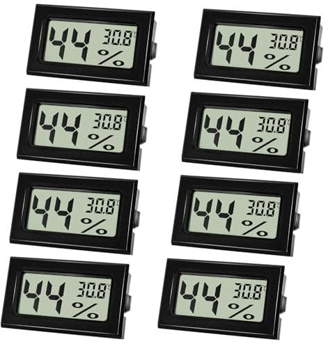 Farerkass 8 Pezzi Igrometro Ambiente Interno, Mini Termometro Digitale, Sensore Umidità con LCD per Serra, Cameretta, Cantina per Camera del Bambino, Casa, Ufficio, Camera da Letto, Cantina(Nero)