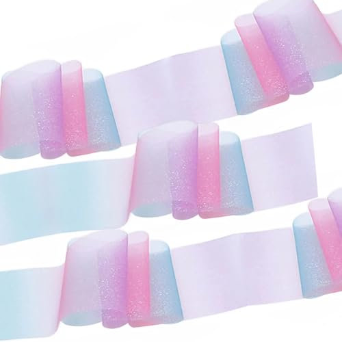 30 cm x 9 m Regenbogen Tüll Dekostoff, Rot-Lila-Blauer Farbverlauf-Tüllstoff, Glitzer Tüllband Tischläufer, Weicher Dekotüll für Tutu-Hochzeitsfeier-Dekorationen und Bastelarbeiten