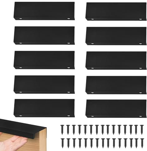 Poignée D'Armoire, 10 Pièces Noir Poignée de Meuble, 120mm Poignée d'armoire Invisible, Poignée de Tiroir Dissimulée en Alliage D'aluminium, Poignées de Cuisine avec Vis, Pour Tiroir, Armoire, Tiroir