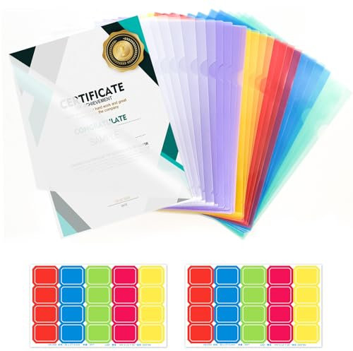 Realjoy 28Pcs Pochette Plastique A4 avec Rabat,Chemise Plastique A4 en 8 Couleurs,Pochette Transparente avec Pense-Bêtes, Dossier Rangement Documents pour Maison, Bureau, Ecole