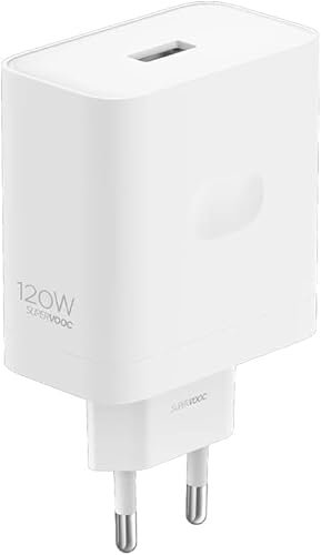 Adattatore di alimentazione realme SUPERVOOC 120W Chager for realme GT7 Pro, GT6T, 14 pro+, 12 Pro+, 12+ 5G, 14 pro, 12x 5G, C75, C67, Note 60, Ricarica rapida, Porta USB di tipo A, Senza Cavo, Bianco