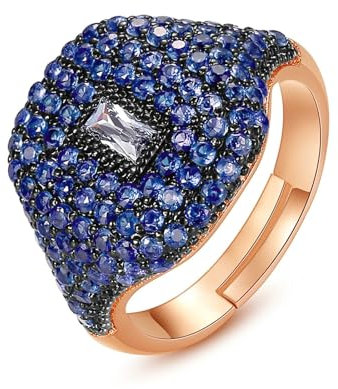 Wycian Ringe Frauen Verlobung, Ring mit Stein Herren Kupfer Zirkonia Roségold Größe 57 (18.1) 12mm Mikropavé Blauer Zirkonia Anpassbar für Frau Geburtstag