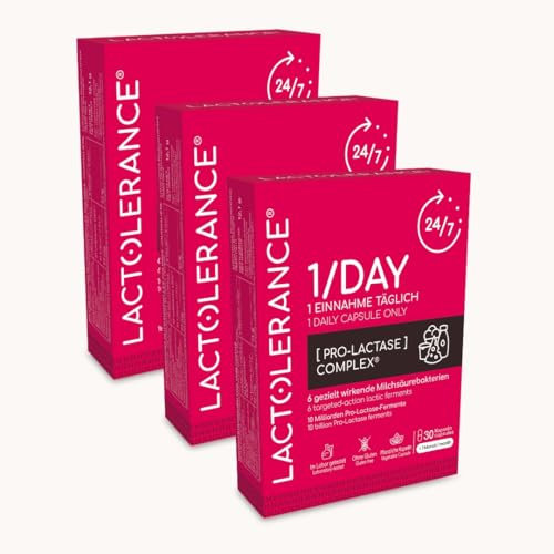 LACTOLERANCE 1/DAY | Précurseur Naturel de Lactase | Pack 3 Mois - 90 Gélules | Améliore la Digestion du Lactose | Protection 24h | 1 Gélule/Jour | Ferments Lactiques | Sans Additif