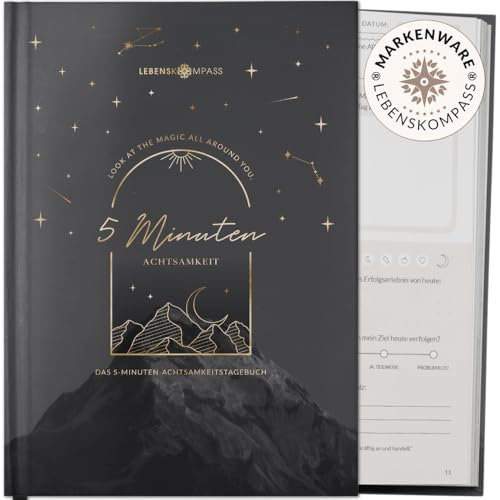 LEBENSKOMPASS 5 Minuten Achtsamkeitstagebuch “Cosmic Tagebuch für mehr Dankbarkeit, Achtsamkeit, Selbstliebe & Motivation - Journal für deine Persönlichkeitsentwicklung