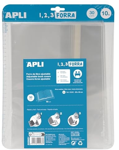 APLI 20283 Bucheinlagen mit verstellbarer Klappe aus Polypropylen, Maße: 30 x 53 cm, 75 µ, 10 Stück
