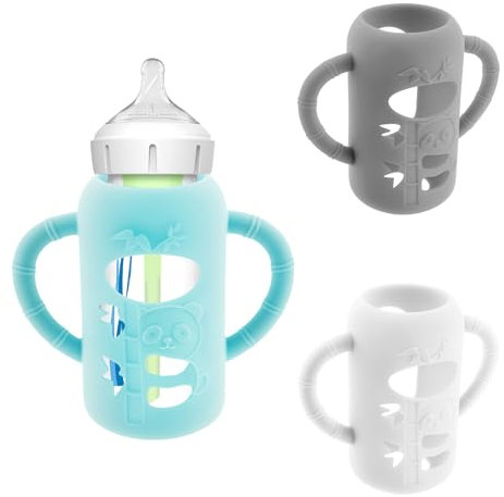 Funda de silicona para biberón de bebé con asa, protector de botella de vidrio aislado, funda de silicona compatible con biberones de vidrio Dr. Brown's, 250 ml, accesorios para recién nacidos (S)