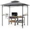 COSTWAY Carpa de Barbacoa 242 x 150 cm, Pergolas de Jardin de Techo Doble con 2 Estantes, 6 Ganchos, Estructura Metálica, Cenador para BBQ Jardín Terraza Fiesta Picnic