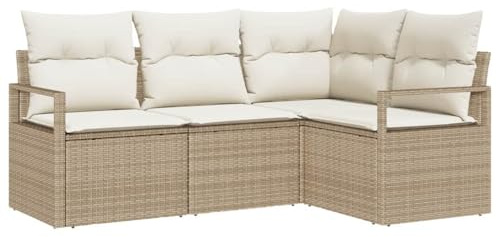 vidaXL Sofa Set mit Kissen Beige Poly Rattan, Modernes Garten-Sofa-Set, rechteckiges Design, UV-beständig, langlebig, leicht, Bequeme Sitzmöglichkeiten, vielseitig