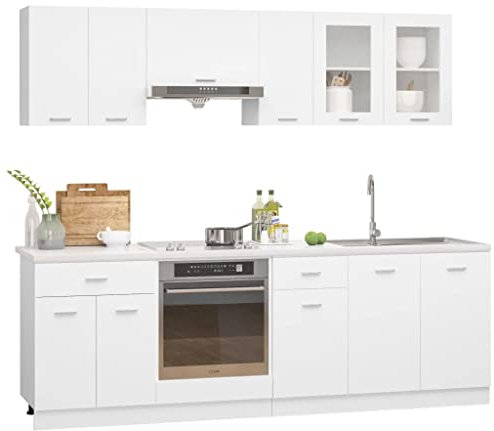 Eleganz 8-TLG. Küchenzeile Weiß Holzwerkstoff - Moderne Küchenschränke für kleine Räume - Langlebig & Platzsparend - Perfekt für Moderne Haushalte