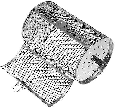 Sosoport Cesta de Rotisserie para Freidora de Aire Accesorio Inoxidable con Puerta Móvil y Diseño de Orificio Central para Cocinar Secos y Gris Plateado