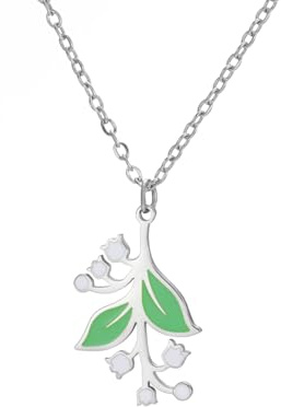 kkjoy Maiglöckchen Halskette Edelstahl Mai Geburtsmonat Blume Anhänger Schmuck für Frauen Charmante Damen