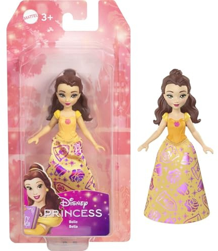 Disney Princess Belle Kleine Puppe – inspiriert von Die Schöne und das Biest – 9 cm bewegliche Mini-Puppe mit glänzendem Symbol detailliertem abnehmbarem Rock – JBX50