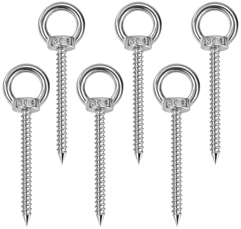 Bullone a Occhiello con Filettatura in Legno, M8 x 60 mm Acciaio Inossidabile 304, Ganci Robusti per Amache, Poltrone Sospese, Sedie a Dondolo, Cavo Fisso (6pezzi)