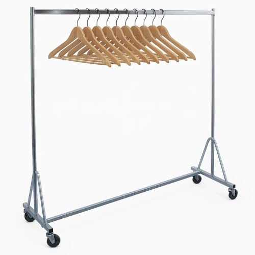 GERSO Stabiler Kleiderständer Garderobe fahrbar für professionellen Einsatz auf Rollen 100cm 150kg rollbar Chrom für Industrie sehr belastbar Schwerlast stabil platzsparend + 10 Kleiderbügel