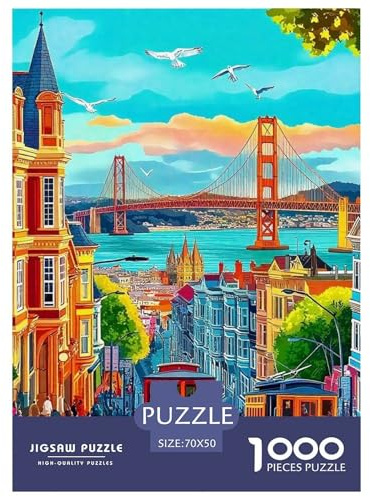Anspruchsvolles San-Francisco-Landschaft Puzzle 1000 Teile – Premium Berühmte Landschaft Jigsaw – 1000 Teile Für Erwachsene, Poster & Geschenkidee 70x50cm/1000pcs