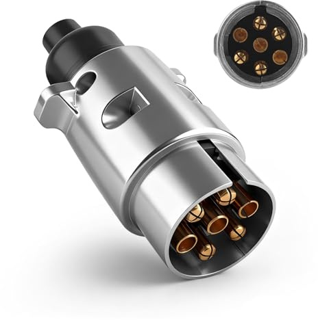 AnhäNgerstecker 7 Polig, Aluminium 7 Poliger Stecker AnhäNger für 12v Systeme, Kompatibel mit 7 Polige Steckdose, AnhäNgerkabel 7 Polig Anschluss für Pkw LKW Wohnwagen – Robuster AnhäNger Stecker
