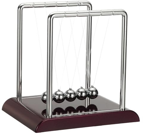 PATIKIL Newtons Cradle, Newton's Cradle Pendulum 5 Balance Balls Desk Toys Gravity Ball Cool Funny for Physics Toys Adults Science Men Office Desk Decor Home Gift, Red, l